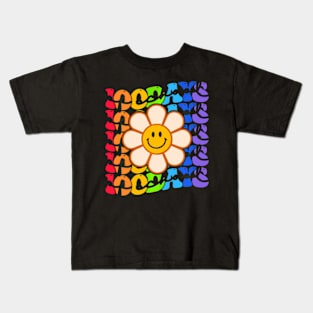 Groovy Happy 100 Days Of School Smile Face Flower Kids Kids T-Shirt